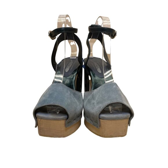 Jeffrey Campbell Women’s Blue & Black Leather Block Heel Peep Toe Sandals Sz 8M - Picture 2 of 9